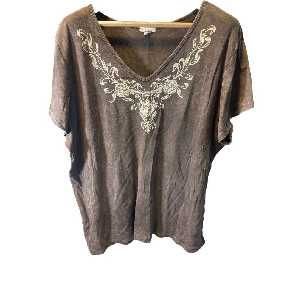 Xcit USA Brown V Neck Short Sleeved Top Sz 2X